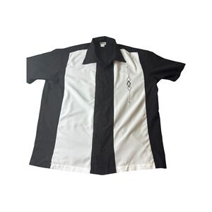 Lucky Paradise Clothing Mens Bowling Shirt Black White Embroidered Rockabilly MD
